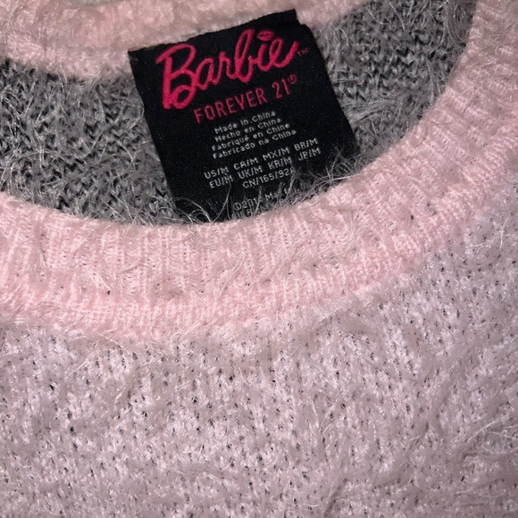 Barbie Graphic Baby Pink Eyelash Fur Crew Neck Sweater Forever 21 - Picture 7 of 11